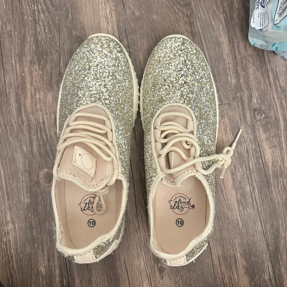 Gold glitter sneakers
